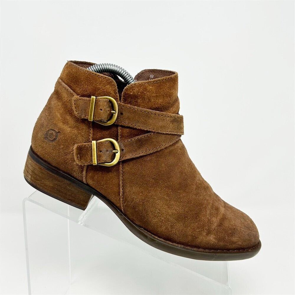 Børn Kati Booties Womens Size 8M Brown Ankle Side Zip Double Buckle Strap Size 8